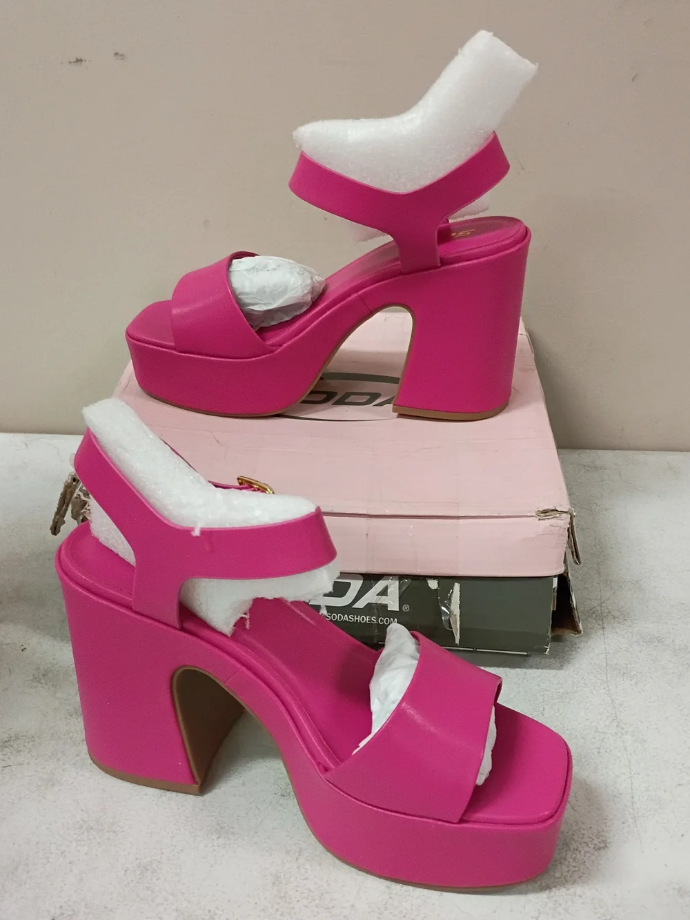 Soda Hot Pink Platform Block Heel Sandals